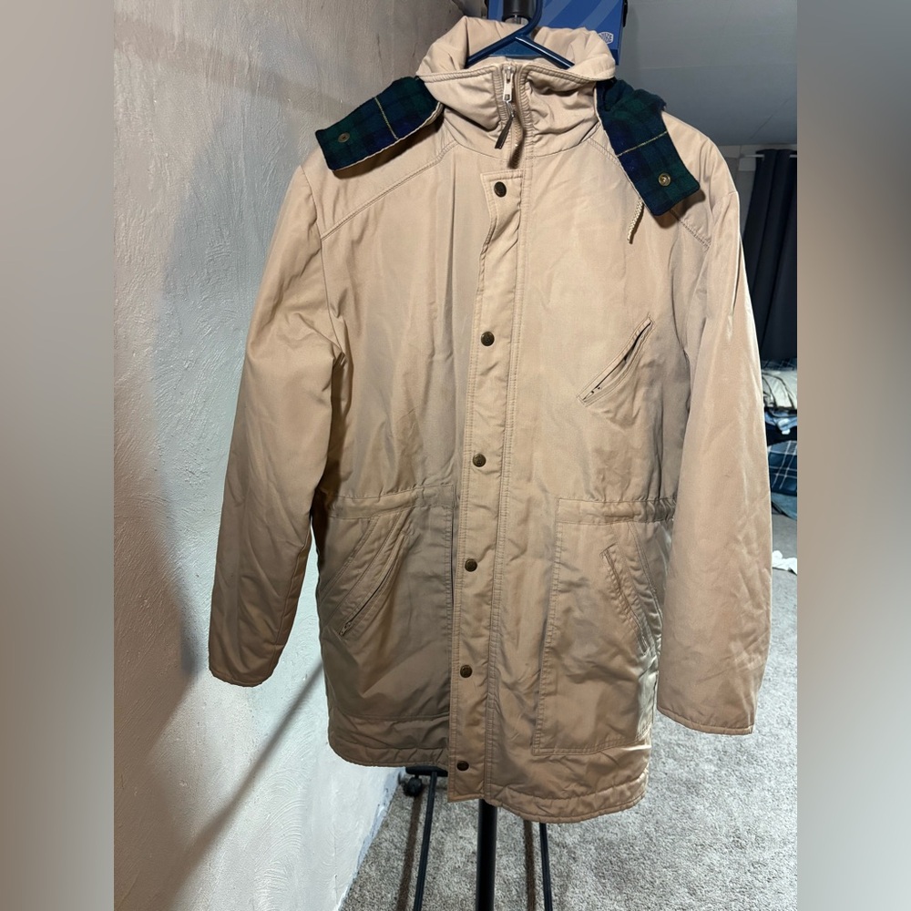 London Fog Beige Parka with Plaid Lined Hood
